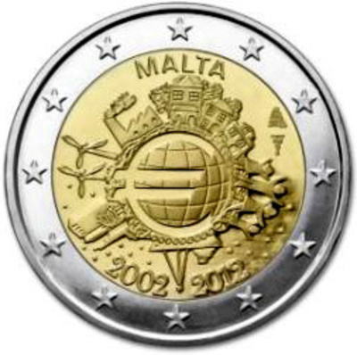 MALTA 2 EURO 2012 UNC - 10 aastat eurot! 