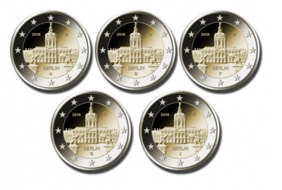 Saksamaa 2 euro, 2018, Charlottenburg Castle  UNC ADFGJ 