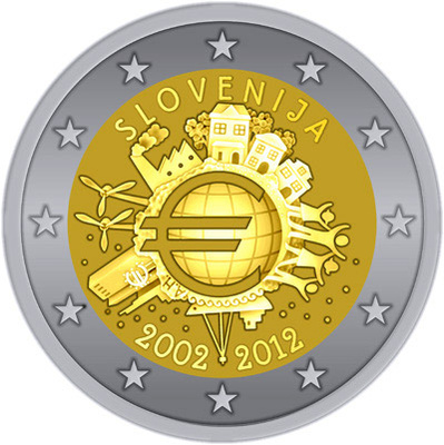 Sloveenia 2 Euro 2012a.10 aastat Euroraha (UNC) 