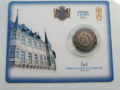 Luksemburg 2 euro 2026 Charlemagne Prize BU coincard (Royal Dutch Mint mintmark)