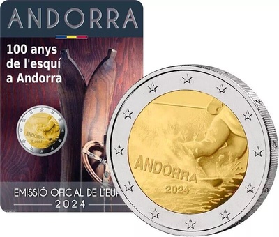 Andorra 2 euro 2024 a. 100 years of skiing in Andorra