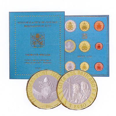 Vatikan ametlik 2019 komplekt 1cent-2euro,+ 5 euro, BU 