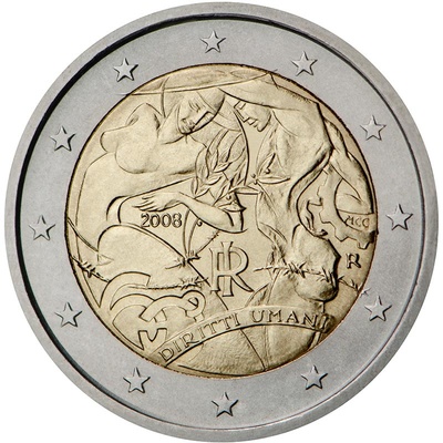 Itaalia 2 euro 2008 Human Rights UNC