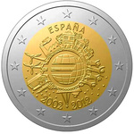 Hispaania 2 Euro 2012a.10 aastat Euroraha (UNC) 