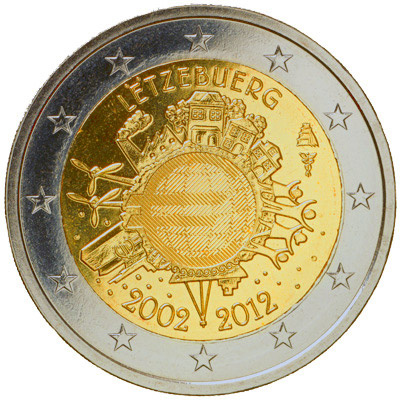 Luksemburg 2 euro 2012a.10 aastat Euroraha (UNC) 